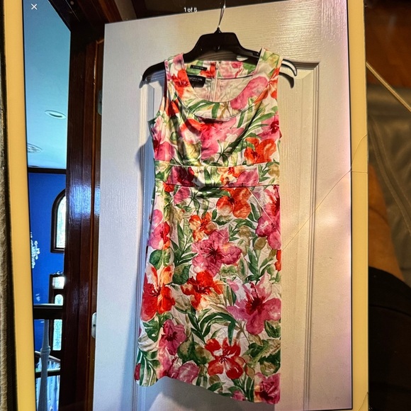 Jones New York Pink and Red Floral Midi Dress - Picture 1 of 5